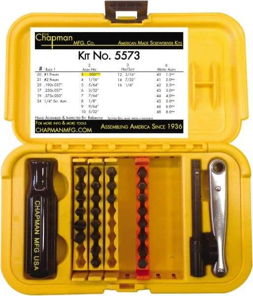 Chapman - 29 Piece, 1/4" Drive Screwdriver Bit Set - #1 & #2 Phillips, 0.05 to 1/4" Hex - A1 Tooling