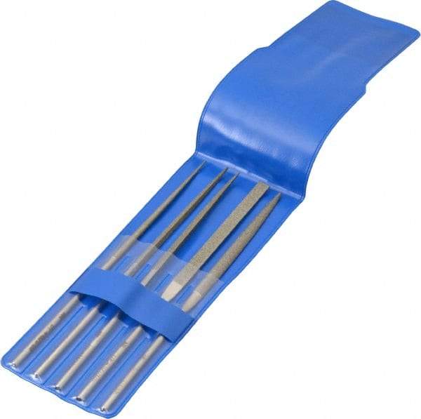 PFERD - 5 Piece Diamond Pattern File Set - 5-1/2" Long, Medium Coarseness, Set Includes Half Round, Hand, Round, Square, Three Square - A1 Tooling