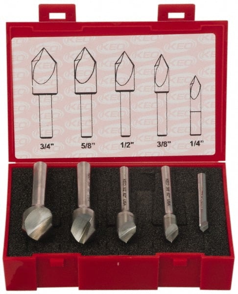 Keo - 5 Piece, 1/4 to 3/4" Head Diam, 100° Included Angle, Single End Countersink Set - A1 Tooling