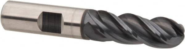 OSG - 5/16" Diam, 3/4" LOC, 4 Flute Solid Carbide Ball End Mill - TiAlN Finish, Single End, 2-1/2" OAL, 5/16" Shank Diam, Spiral Flute - A1 Tooling