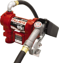 Tuthill - 15 GPM, 3/4" Hose Diam, DC Tank Pump with Manual Nozzle - 1" Inlet, 3/4" Outlet, 12 Volts, 12' Hose Length, 1/4 hp - A1 Tooling