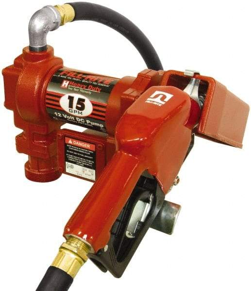 Tuthill - 15 GPM, 3/4" Hose Diam, DC Tank Pump with Automatic Nozzle - 1" Inlet, 3/4" Outlet, 12 Volts, 12' Hose Length, 1/4 hp - A1 Tooling