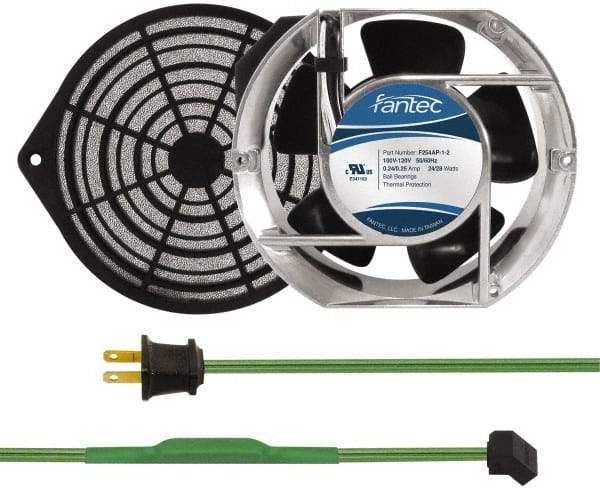 Made in USA - 115 Volts, AC, 240 CFM, Oval Tube Axial Fan Kit - 0.46 Amp Rating, Includes Fan, Fan Guard, 151mm High x 172mm Wide x 51mm Deep, Thermostatically Controlled Fan Cord - A1 Tooling