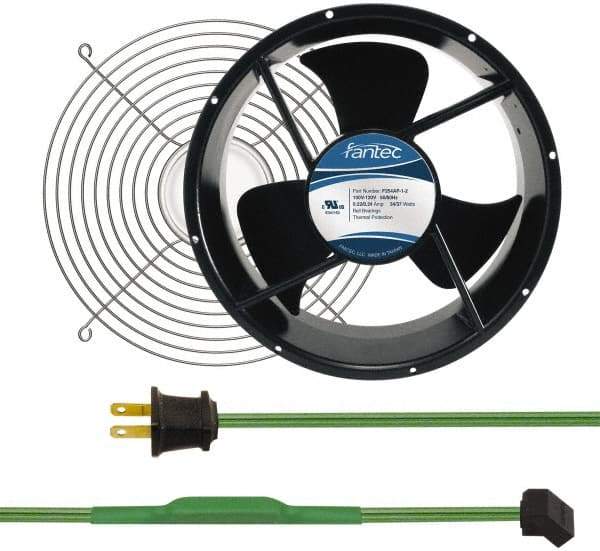 Made in USA - 115 Volts, AC, 600 CFM, Round Tube Axial Fan Kit - 0.22/0.24 Amp Rating, Includes Fan, Fan Guard, 254mm High x 254mm Wide x 89mm Deep, Thermostatically Controlled Fan Cord - A1 Tooling