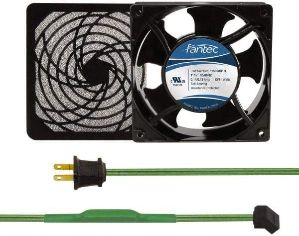 Made in USA - 115 Volts, AC, 103 CFM, Square Tube Axial Fan Kit - 0.26 Amp Rating, 120mm High x 120mm Wide x 38.5mm Deep, Includes Fan, Fan Filter, Thermostatically Controlled Fan Cord - A1 Tooling