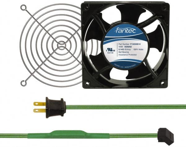 Made in USA - 115 Volts, AC, 103 CFM, Square Tube Axial Fan Kit - 0.26 Amp Rating, 120mm High x 120mm Wide x 38.5mm Deep, Includes Fan, Fan Guard, Thermostatically Controlled Fan Cord - A1 Tooling