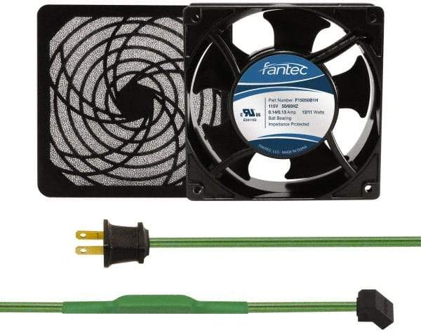 Made in USA - 115 Volts, AC, 80 CFM, Square Tube Axial Fan Kit - 0.18 Amp Rating, 120mm High x 120mm Wide x 38.5mm Deep, Includes Fan, Fan Filter, Thermostatically Controlled Fan Cord - A1 Tooling