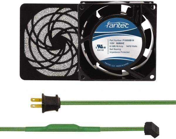 Made in USA - 115 Volts, AC, 31 CFM, Square Tube Axial Fan Kit - 0.18 Amp Rating, 3.15" High x 3" Wide x 38.5mm Deep, Includes Fan, Fan Filter, Thermostatically Controlled Fan Cord - A1 Tooling