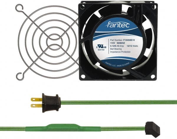 Made in USA - 115 Volts, AC, 31 CFM, Square Tube Axial Fan Kit - 0.18 Amp Rating, 3.15" High x 3" Wide x 38.5mm Deep, Includes Fan, Fan Guard, Thermostatically Controlled Fan Cord - A1 Tooling