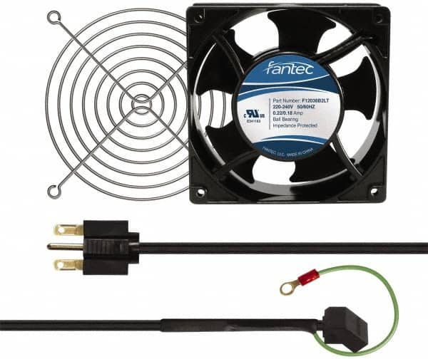 Made in USA - 230 Volts, AC, 103 CFM, Square Tube Axial Fan Kit - 0.12 Amp Rating, 120mm High x 120mm Wide x 38.5mm Deep, Includes Fan, Fan Filter, Fan Cord - A1 Tooling