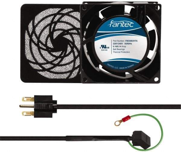 Made in USA - 230 Volts, AC, 32 CFM, Square Tube Axial Fan Kit - 0.06/0.05 Amp Rating, 3.15" High x 3" Wide x 38.5mm Deep, Includes Fan, Fan Guard, Fan Cord - A1 Tooling