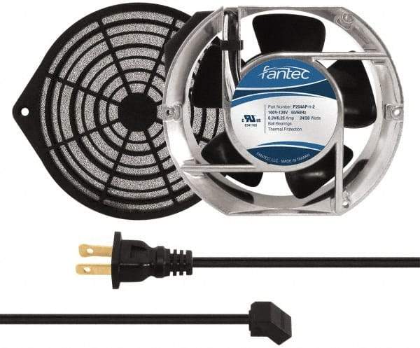 Made in USA - 115 Volts, AC, 240 CFM, Oval Tube Axial Fan Kit - 0.46 Amp Rating, 151mm High x 172mm Wide x 51mm Deep, Includes Fan, Fan Guard, Fan Cord - A1 Tooling