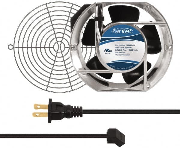 Made in USA - 115 Volts, AC, 240 CFM, Oval Tube Axial Fan Kit - 0.46 Amp Rating, 151mm High x 172mm Wide x 51mm Deep, Includes Fan, Fan Guard, Fan Cord - A1 Tooling