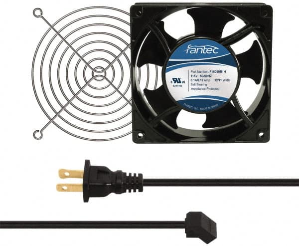 Value Collection - 115 Volts, AC, 103 CFM, Square Tube Axial Fan Kit - 0.26 Amp Rating, 120mm High x 120mm Wide x 38.5mm Deep, Includes Fan, Fan Guard, Fan Cord - A1 Tooling