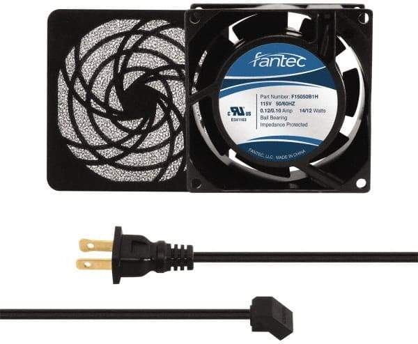 Made in USA - 115 Volts, AC, 31 CFM, Square Tube Axial Fan Kit - 0.18 Amp Rating, 3.15" High x 3" Wide x 38.5mm Deep, Includes Fan, Fan Filter, Fan Cord - A1 Tooling