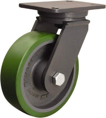 Hamilton - 8" Diam x 2-1/2" Wide x 10-1/2" OAH Top Plate Mount Swivel Caster - Polyurethane Mold onto Cast Iron Center, 2,000 Lb Capacity, Precision Ball Bearing, 5-1/4 x 7-1/4" Plate - A1 Tooling