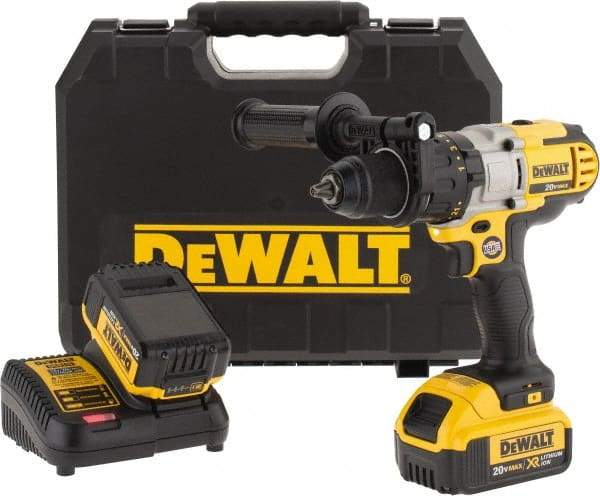 DeWALT - 20 Volt 1/2" Chuck Mid-Handle Cordless Drill - 0-575 & 0-1350 & 0-2000 RPM, Single-Sleeve Ratcheting Chuck, Reversible, 2 Lithium-Ion Batteries Included - A1 Tooling