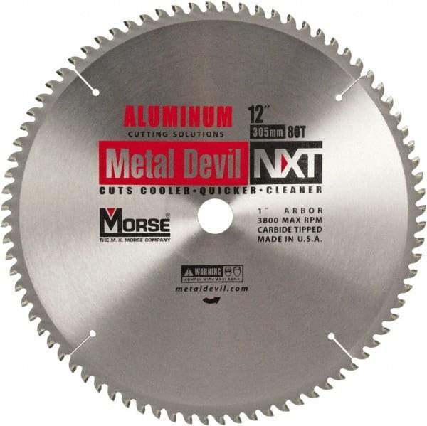 M.K. MORSE - 12" Diam, 1" Arbor Hole Diam, 80 Tooth Wet & Dry Cut Saw Blade - Steel, Standard Round Arbor - A1 Tooling