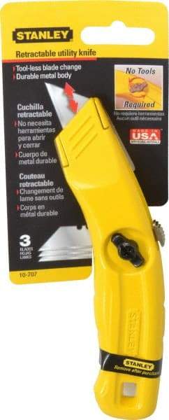 Stanley - Retractable Utility Knife - 2-1/2" Carbon Steel Blade, Yellow Cast Aluminum Handle, 3 Blades Included - A1 Tooling