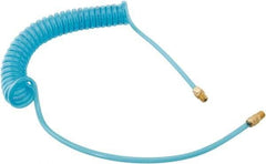 Parker - 21/64" ID, 3/8 Thread, 20' Long, Transparent Blue 95A Shore Durometer Polyurethane Coiled & Self Storing Hose - 150 Max psi, Male Rigid x Male Swivel - A1 Tooling