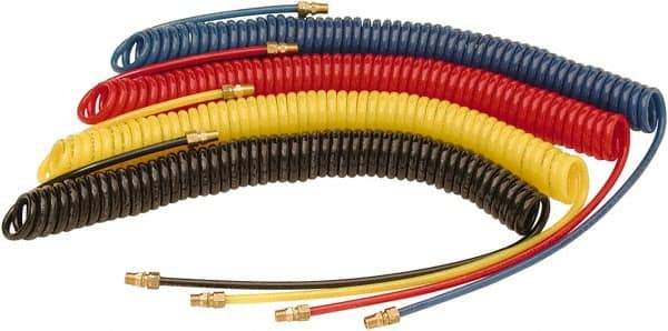 Parker - 1/4" ID, 3/8 Thread, 25' Long, Yellow 98 Durometer Polyurethane Coiled & Self Storing Hose - 180 Max psi, Male Rigid x Male Swivel - A1 Tooling