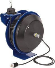 CoxReels - 16 AWG, 75' Cable Length, Cord & Cable Reel with Bare End - 0 Outlets, 13 Amps, 115 Volts, SJO Cable, Blue Reel, Spring Driven Reel - A1 Tooling