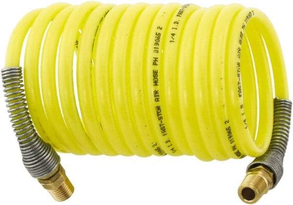 Parker - 3/16" ID, 1/4 Thread, 12' Long, Yellow Nylon Coiled & Self Storing Hose - 225 Max psi, Male Rigid x Male Swivel - A1 Tooling