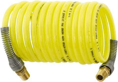 Parker - 3/16" ID, 1/4 Thread, 50' Long, Yellow Nylon Coiled & Self Storing Hose - 225 Max psi, Male Rigid x Male Swivel - A1 Tooling