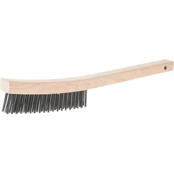 Weiler - 3 Rows x 19 Columns Steel Scratch Brush - 14" Brush Length, 14" OAL, 1-3/16 Trim Length, Wood Handle - A1 Tooling