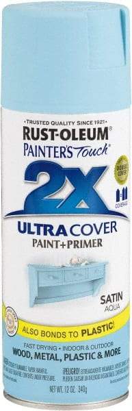 Rust-Oleum - Aqua, Satin, Enamel Spray Paint - 8 Sq Ft per Can, 12 oz Container, Use on Multipurpose - A1 Tooling