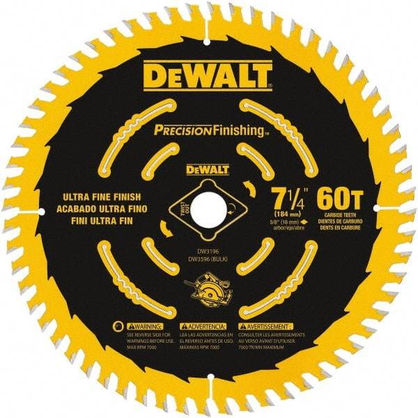 DeWALT - 7-1/4" Diam, 5/8" Arbor Hole Diam, 60 Tooth Wet & Dry Cut Saw Blade - Carbide-Tipped, Diamond Arbor - A1 Tooling