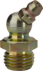 PRO-LUBE - 45° Head Angle, 1/4-18 NPT Steel Standard Grease Fitting - 9/16" Hex, 29.74mm Overall Height, 9.27mm Shank Length, Zinc Plated Finish - A1 Tooling