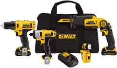 DeWALT - 12 Volt Cordless Tool Combination Kit - Includes 3/8" Drill/Driver, 1/4" Impact Driver, Pivot Reciprocating Saw & LED Worklight, Lithium-Ion Battery Included - A1 Tooling