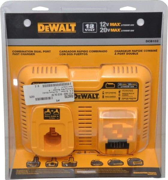 DeWALT - 12 to 20 & 7.2 to 18 Volt, 2 Battery Lithium-Ion, NiCad & NiMH Power Tool Charger - 1 hr to Charge - A1 Tooling