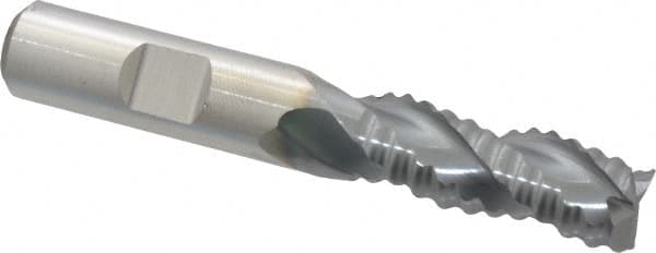 Niagara Cutter - 1/2" Diam, Coarse Pitch, 1-1/4" LOC, 3 Flute Cobalt Roughing Square End Mill - TiCN Finish, 3-1/4" OAL, 1/2" Shank Diam, Single End, Centercutting, 36° Helix - A1 Tooling