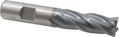 Niagara Cutter - 5/8", 1-5/8" LOC, 5/8" Shank Diam, 3-3/4" OAL, 4 Flute, Cobalt Square End Mill - Single End, TiCN Finish, Spiral Flute, 30° Helix, Centercutting, Right Hand Cut, Right Hand Flute, Series SPC408 - A1 Tooling