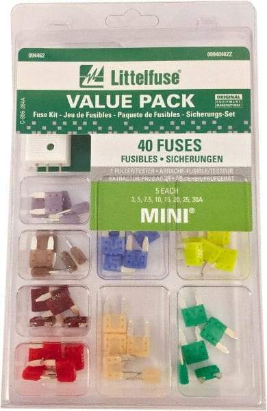 Littelfuse - Fuse Service Kits Compatible Fuse Class: ATO Includes: 5 each of 3, 5, 7.5, 10, 15, 20, 25, 30 amp mini fuses and one tester/puller - A1 Tooling