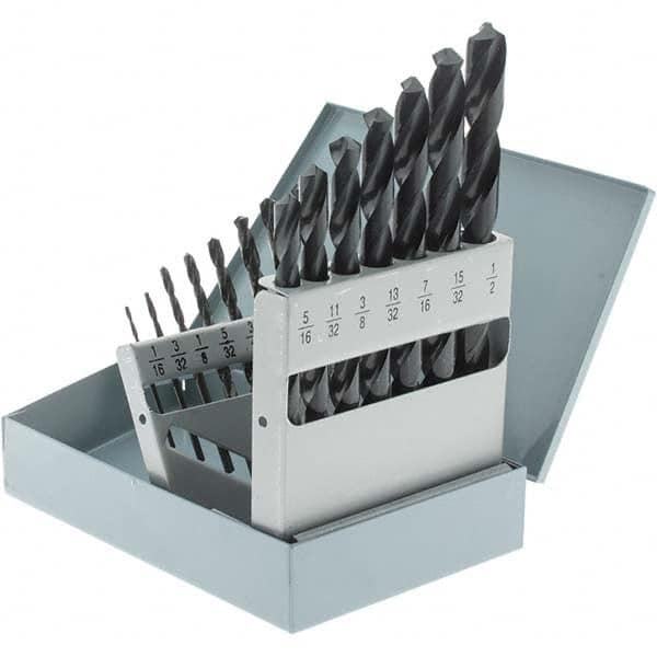 Import - 1/16 to 1/2", 118° Point, Oxide Finish, High Speed Steel Jobber Length Drill Bit Set - A1 Tooling