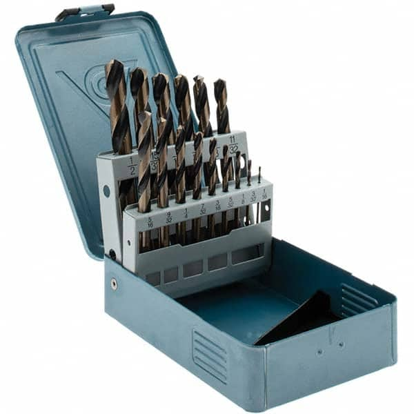 Import - 1/16 to 1/2", 135° Point, Oxide/Gold Finish, High Speed Steel Jobber Length Drill Bit Set - A1 Tooling