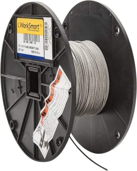 Value Collection - 1/16" Diam, Aircraft Cable - 480 Lb Breaking Strength, 7 x 7 Strand Core - A1 Tooling