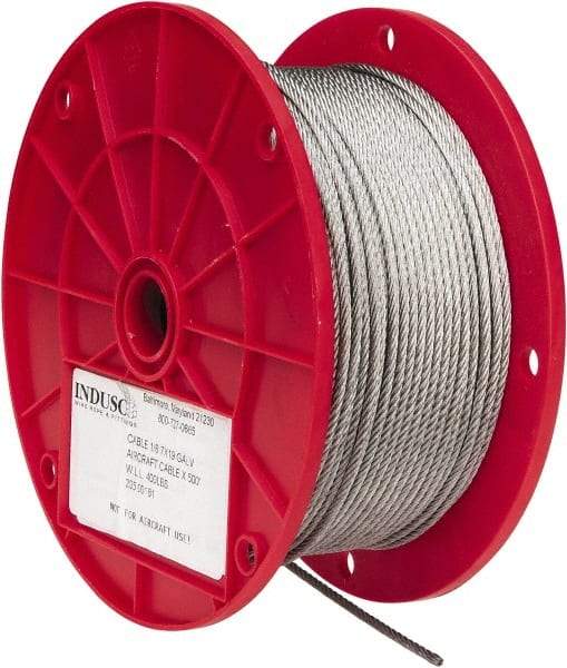 Value Collection - 1/8" Diam, Aircraft Cable - 1,760 Lb Breaking Strength, 7 x 19 Strand Core - A1 Tooling