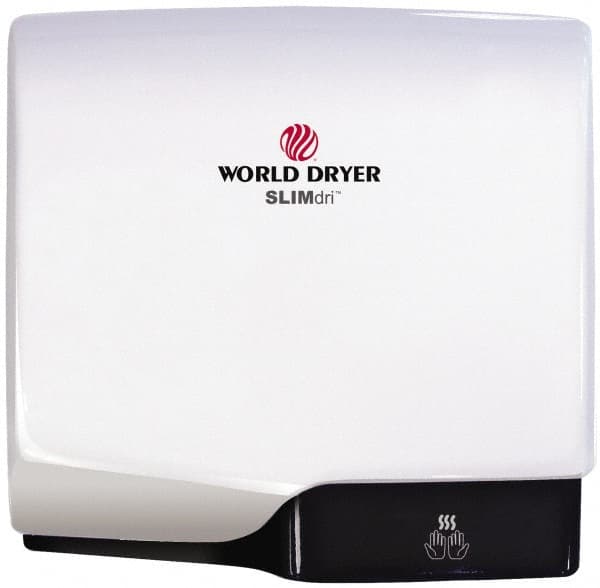 World Dryer - 950 Watt White Finish Electric Hand Dryer - 115/208/230 Volts, 8.3/3.7/4.1 Amps, 11-1/2" Wide x 10-11/16" High x 4" Deep - A1 Tooling