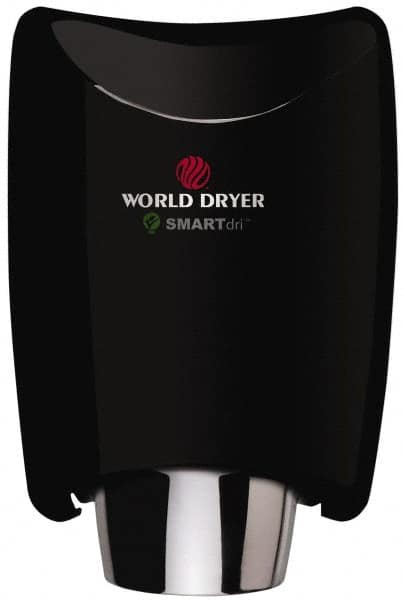 World Dryer - 1250 Watt Black Finish Electric Hand Dryer - 208/230 Volts, 1.8-5.2 Amps, 9-21/64" Wide x 12-1/2" High x 7-5/8" Deep - A1 Tooling