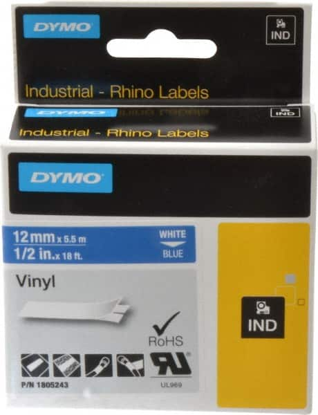 Dymo - 5" Wide x 216" Long, Blue Vinyl Label Printer Cartridge - For RHINO 1000, 3000, 4200, 5000, 5200,6000, 6500 - A1 Tooling