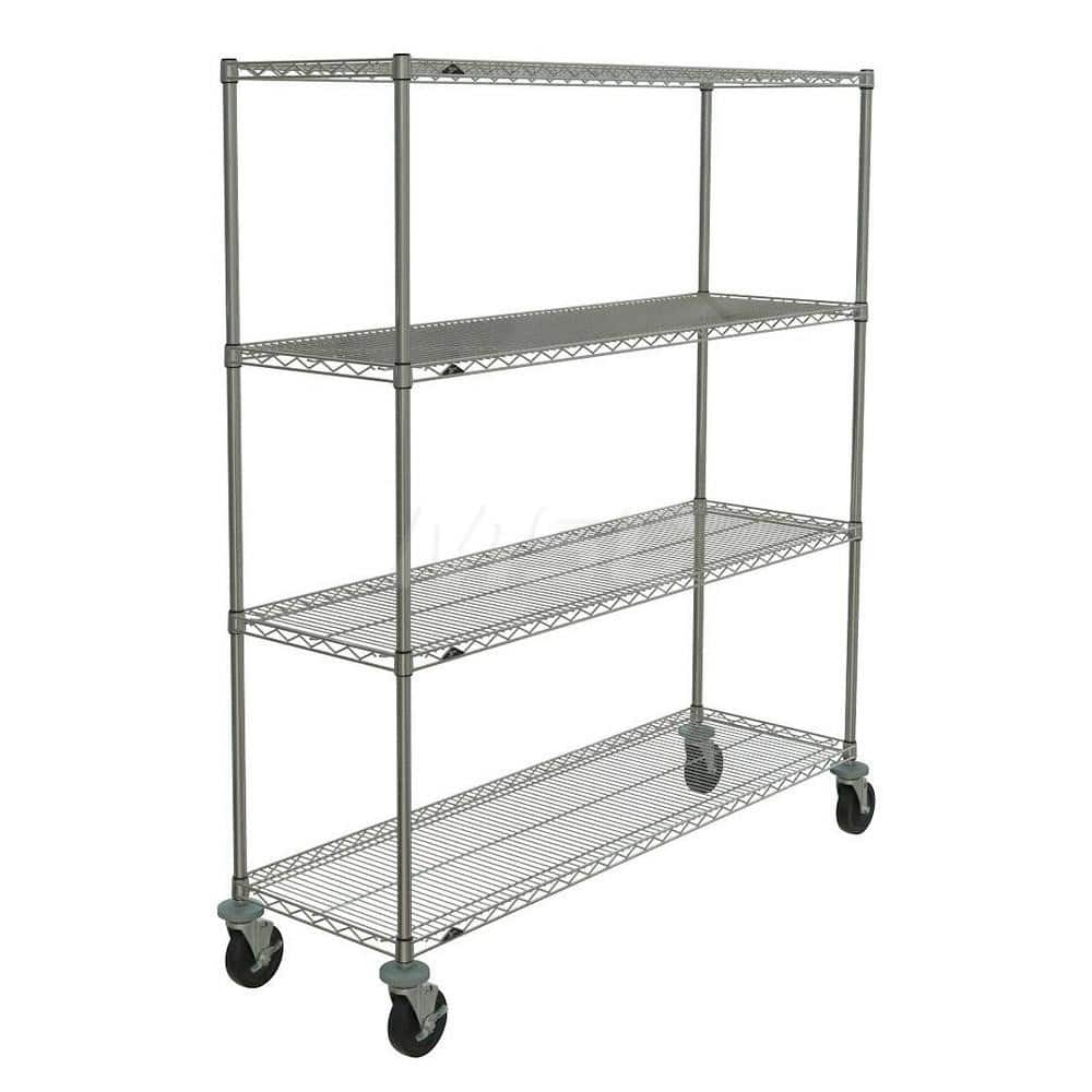 Utility Cart: 67-7/8″ OAH, Steel, Silver