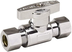 Value Collection - Female Compression 3/8 Inlet, 125 Max psi, Chrome Finish, Brass Water Supply Stop Valve - 3/8 Compression Outlet, Straight, Chrome Handle, For Use with Any Water Supply Shut Off Application - A1 Tooling