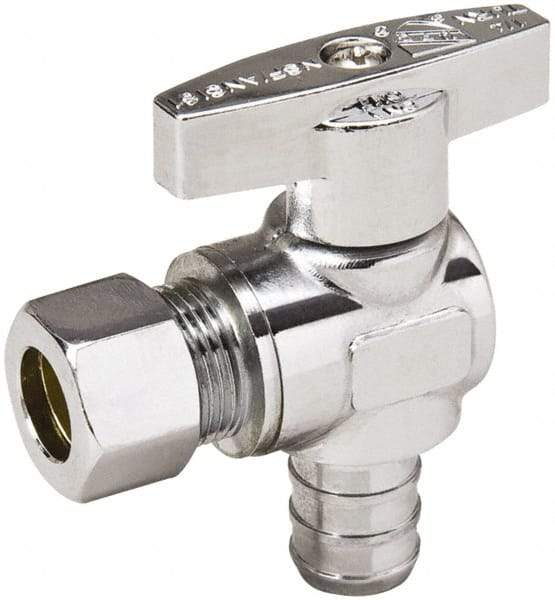 Value Collection - PEX 1/2 Inlet, 125 Max psi, Chrome Finish, Brass Water Supply Stop Valve - 3/8 Compression Outlet, Angle, Chrome Handle, For Use with Any Water Supply Shut Off Application - A1 Tooling