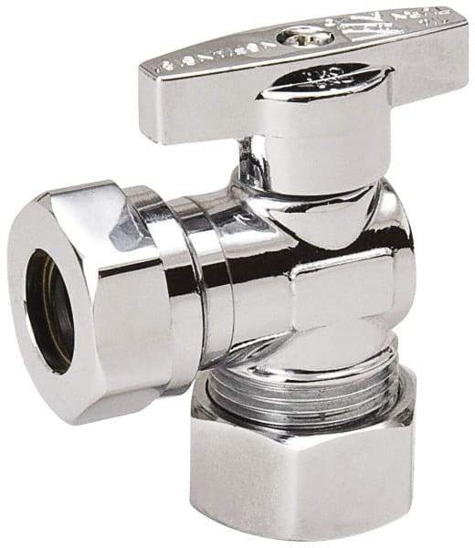 Value Collection - Compression 5/8 Inlet, 125 Max psi, Chrome Finish, Brass Water Supply Stop Valve - 7/16 Compression Outlet, Angle, Chrome Handle, For Use with Any Water Supply Shut Off Application - A1 Tooling