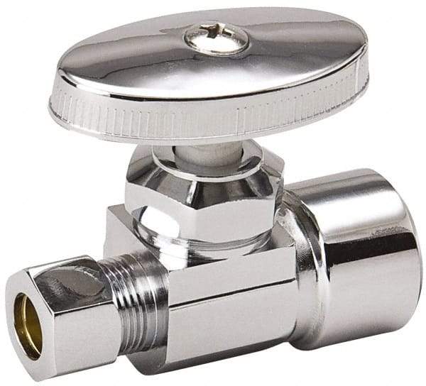 Value Collection - FIP 1/2 Inlet, 125 Max psi, Chrome Finish, Brass Water Supply Stop Valve - 3/8 Compression Outlet, Straight, Chrome Handle, For Use with Any Water Supply Shut Off Application - A1 Tooling