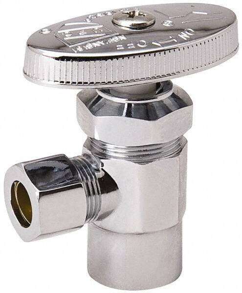 Value Collection - FIP 3/8 Inlet, 125 Max psi, Chrome Finish, Brass Water Supply Stop Valve - 3/8 Compression Outlet, Angle, Chrome Handle, For Use with Any Water Supply Shut Off Application - A1 Tooling